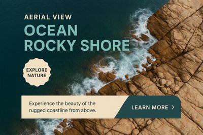 Aerial View of a Rocky Ocean Shoreline with Design Elements