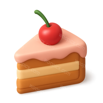 3D Cake Slice Icon with Cherry on Top