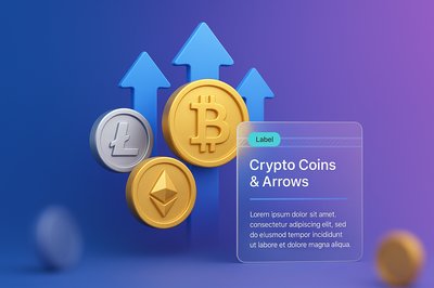 Stylized 3D Illustration of Crypto Coins and Arrows