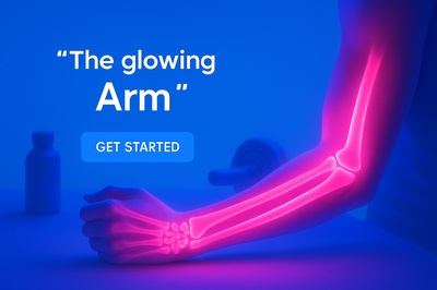 Vibrant Neon Arm Glow in Blue Background
