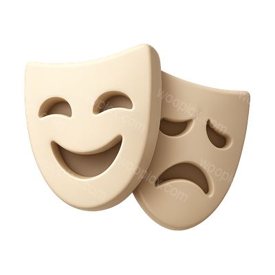 Stylized 3D Theater Masks Symbolizing Comedy and Tragedy