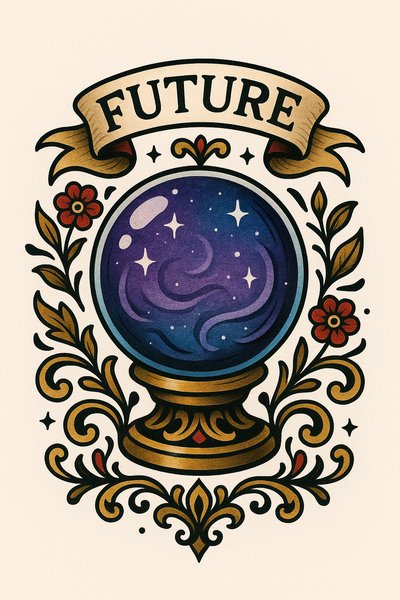 Decorative Illustration of a Crystal Ball with Future Theme