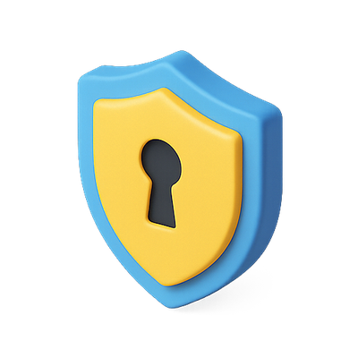 3D Security Shield Icon with Keyhole Design