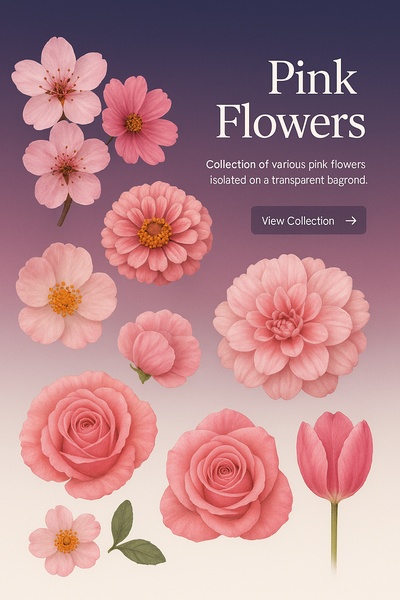 Collection of Beautiful Pink Flowers on Transparent Background