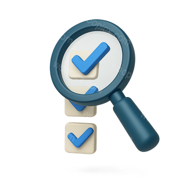 3D Isometric Checklist with Magnifying Glass Icon