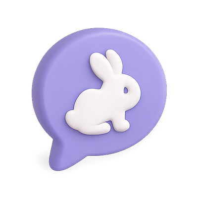 3D Speech Bubble Icon with Rabbit Design