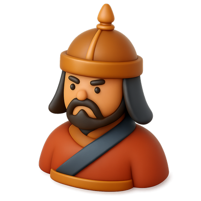 Isometric 3D Icon of a Mongol Ruler in Volumetric Style