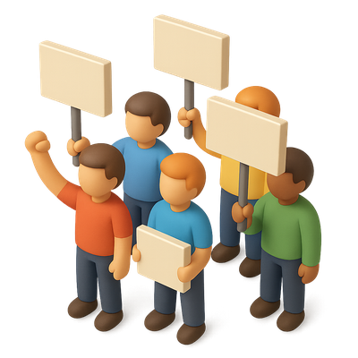 3D Icon of People Protesting with Signs in Isometric View