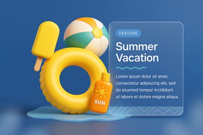 3D Summer Vacation Beach Set with Ice Cream and Swim Ring