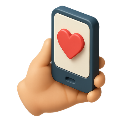 3D Heart Phone Icon in a Hand - Isometric Design