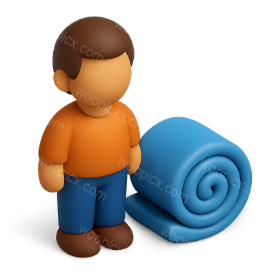 3D Icon of a Person Next to a Rolled Blanket
