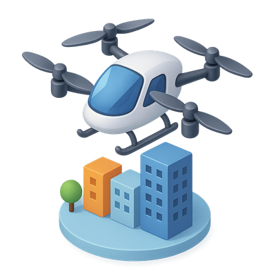 3D Urban Air Mobility Icon with Isometric Design