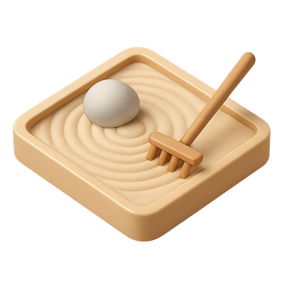 3D Zen Garden Icon with Raked Sand and Stone