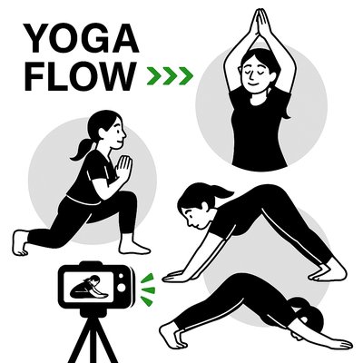 Illustrative Yoga Flow Guide with Instructional Elements
