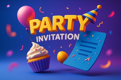 Vibrant 3D Party Invitation Template Design