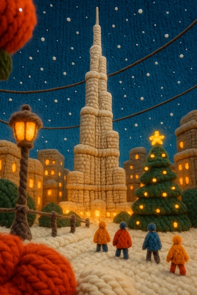 Knit Dubai in Snow: A Festive Scene