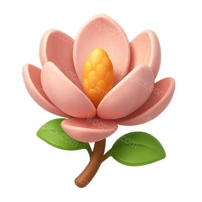 Elegant 3D Magnolia Flower Icon with Volumetric Details