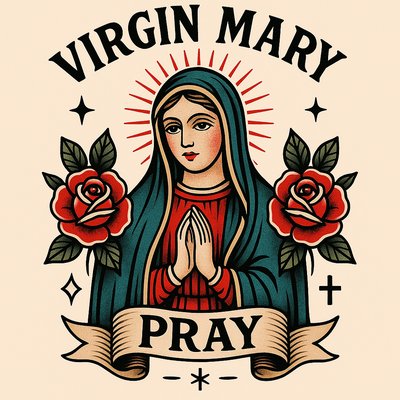 Illustrative Design of Virgin Mary Surrounded by Roses