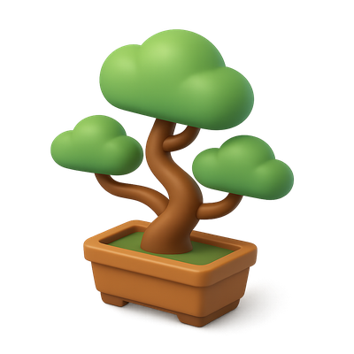 3D Bonsai Icon with Isometric Design and Volumetric Effects