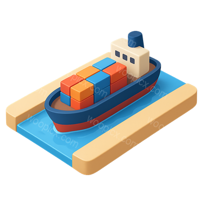 3D Isometric Icon of a Suez Canal Passage with Cargo Ship