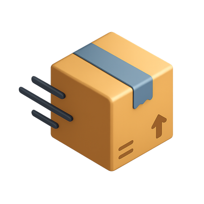 Dynamic 3D Package Icon Representing Movement