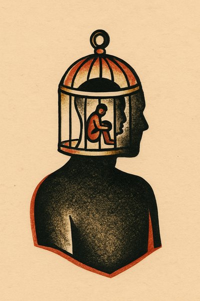 Artistic Tattoo Design of a Head as a Cage
