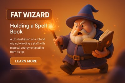 3D Illustration of a Rotund Wizard with Magical Effects