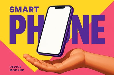 Vibrant Purple Phone Floating Above Hand in Bold Design