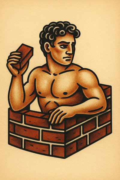 Classic Brick Wall Tattoo Design with a Strong Figure