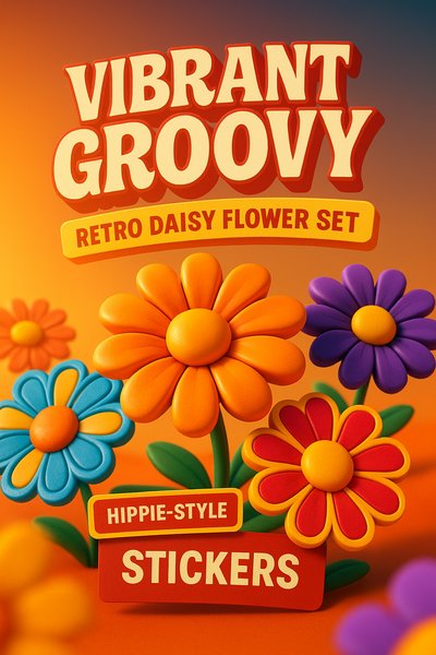 Colorful Retro Daisy Flower Stickers Design