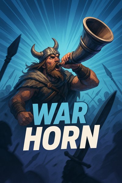 Dynamic Illustration of a Warrior Blowing a War Horn