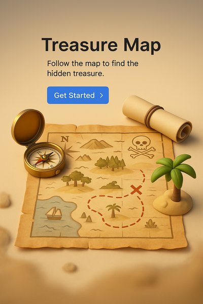3D Illustration of a Treasure Map with Compass and Scroll