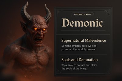 Demonic Entity Illustration with Design Elements