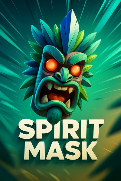 Dynamic Spirit Mask Illustration with Bold Aesthetic