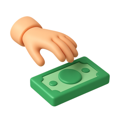 3D Icon of a Hand Reaching for a Banknote