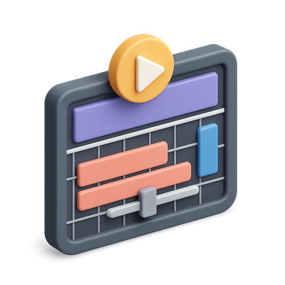 3D Video Editing Timeline Icon with Play Button