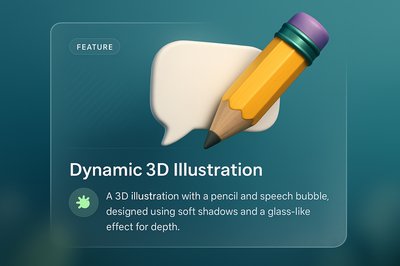 3D Illustration of Pencil and Speech Bubble for Web Design