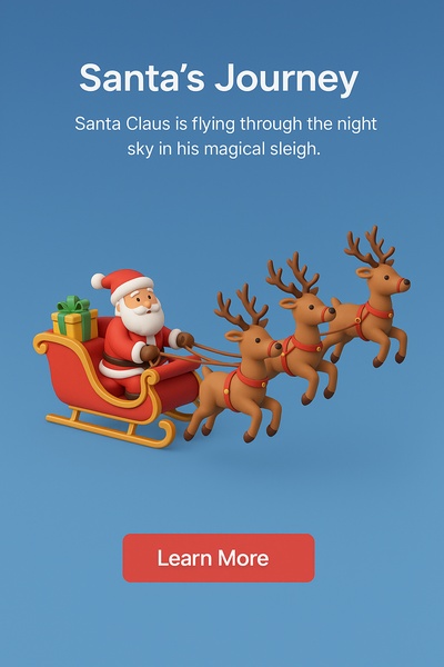 Santa Claus Flying with Reindeer in Sleigh Illustration