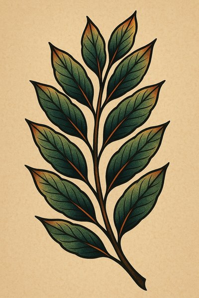 Detailed Illustration of a Leafy Branch on Textured Background