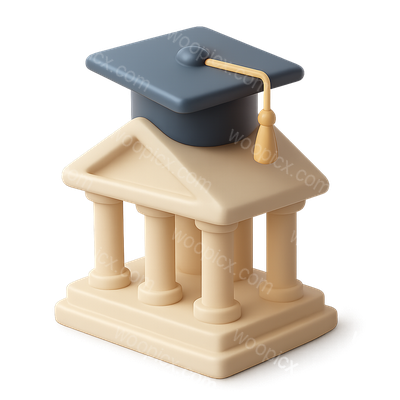 3D University Icon with Graduation Cap and Columns