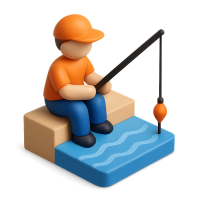 3D Fishing Icon with Volumetric Design