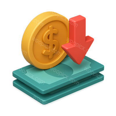 3D Icon Representing Currency Devaluation with Downward Arrow