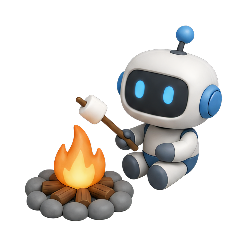 robot roasting a marshmallow