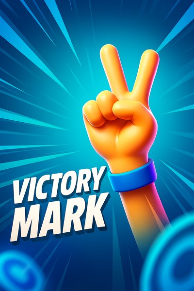 Dynamic Victory Mark Illustration with Bold Typography