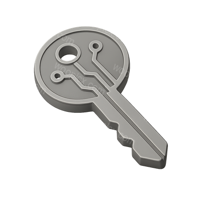 Stylish 3D Circuit Key Icon Design with Isometric View