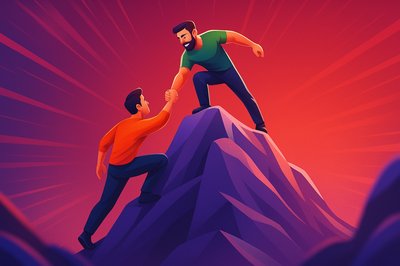 Dynamic Teamwork Illustration of Climbing to Success
