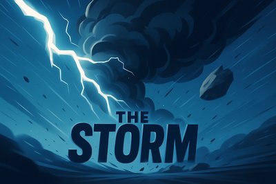 Dynamic Storm Illustration with Bold Typography