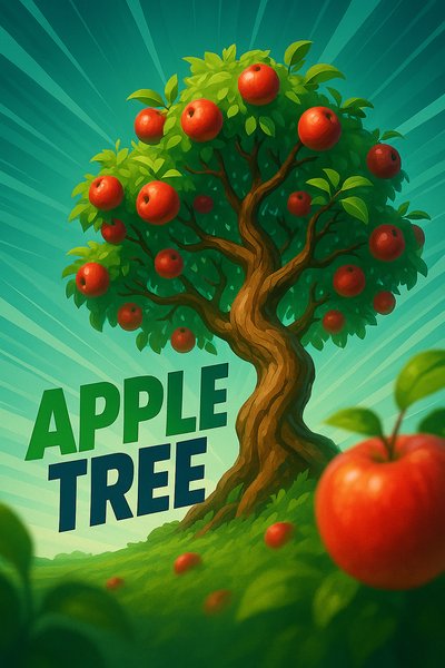 Dynamic Apple Tree Illustration with Bold Design Elements