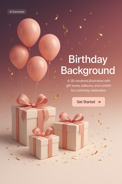 3D Rendered Birthday Background with Gift Boxes and Balloons