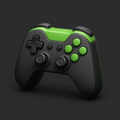 Stylish 3D Game Controller Icon in Black and Green